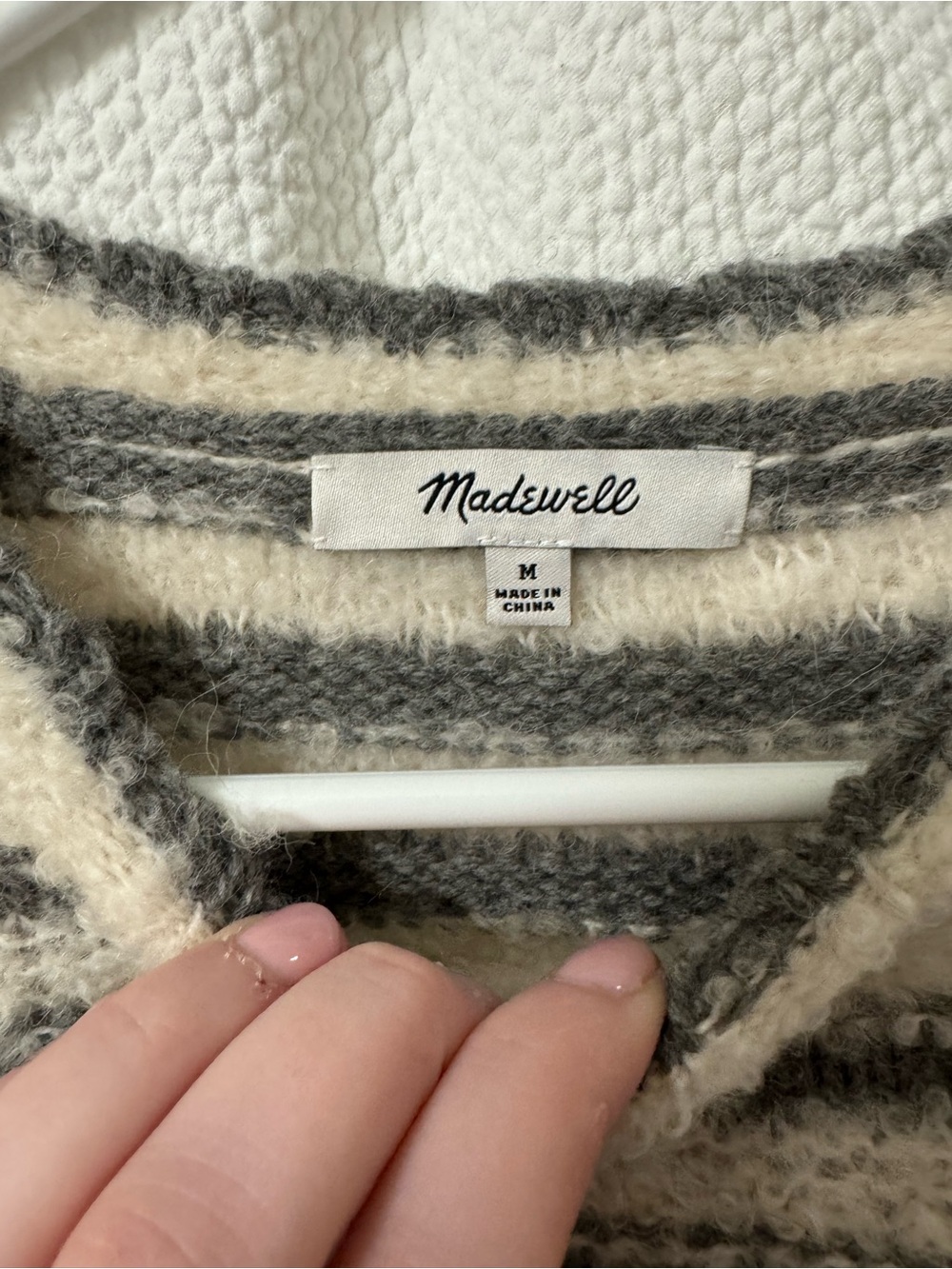 Madewell Cream & Gray Striped Crewneck Sweater